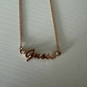 Guess Gold Logo Necklace with Crystal Details